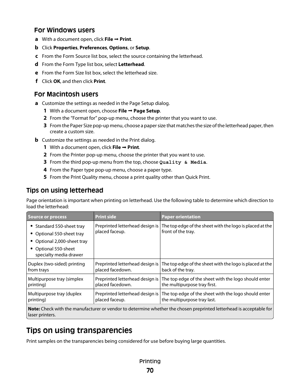 Tips on using transparencies | Lexmark 280 User Manual | Page 70 / 217