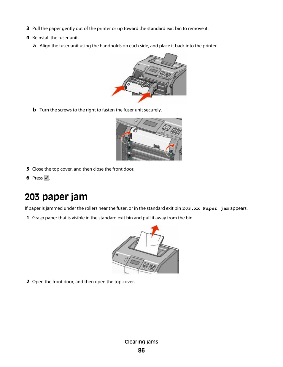 203 paper jam | Lexmark 280 User Manual | Page 86 / 217