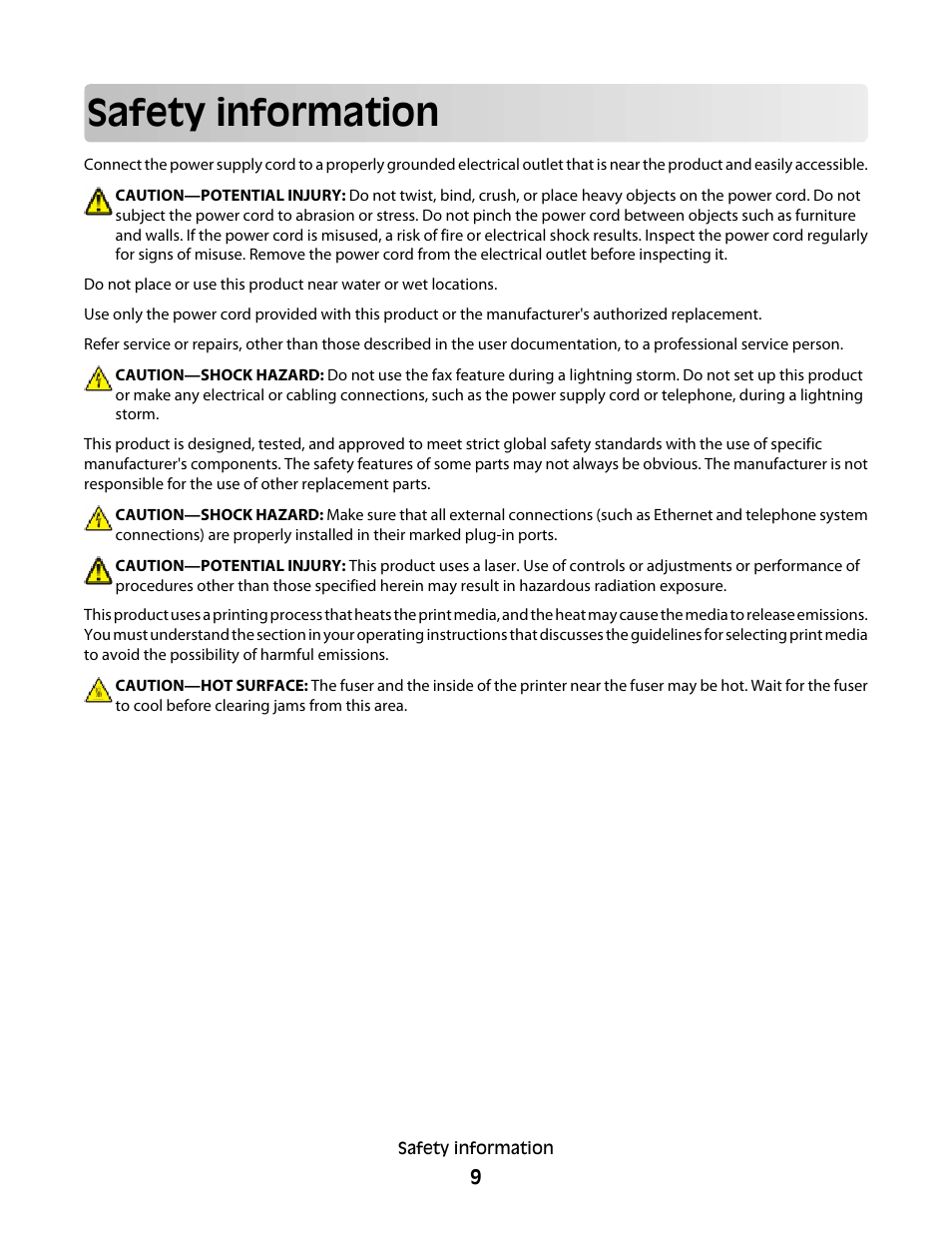 Safety information | Lexmark 280 User Manual | Page 9 / 217