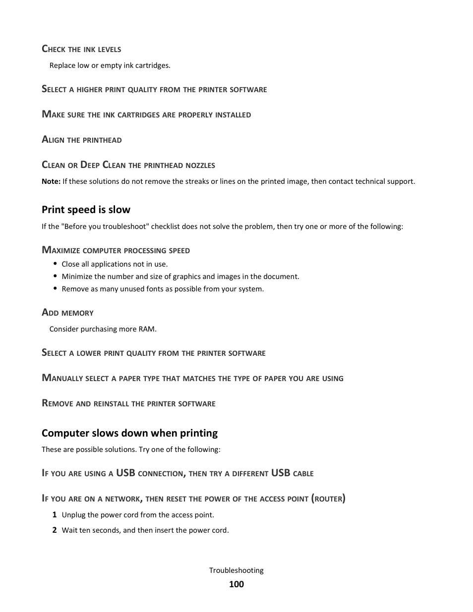 Print speed is slow, Computer slows down when printing | Lexmark 101 User Manual | Page 100 / 144