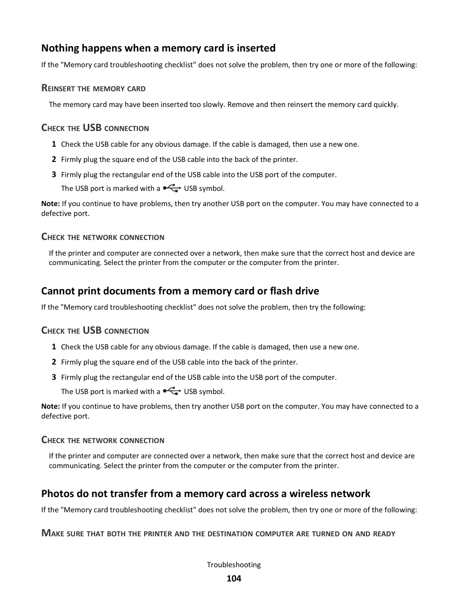 Nothing happens when a memory card is inserted | Lexmark 101 User Manual | Page 104 / 144