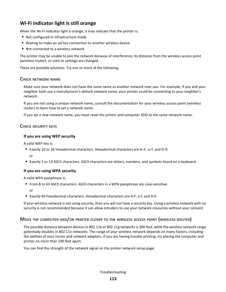 Wi-fi indicator light is still orange | Lexmark 101 User Manual | Page 113 / 144
