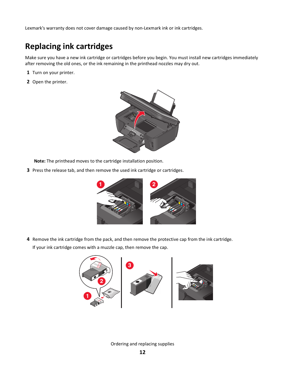 Replacing ink cartridges | Lexmark 101 User Manual | Page 12 / 144