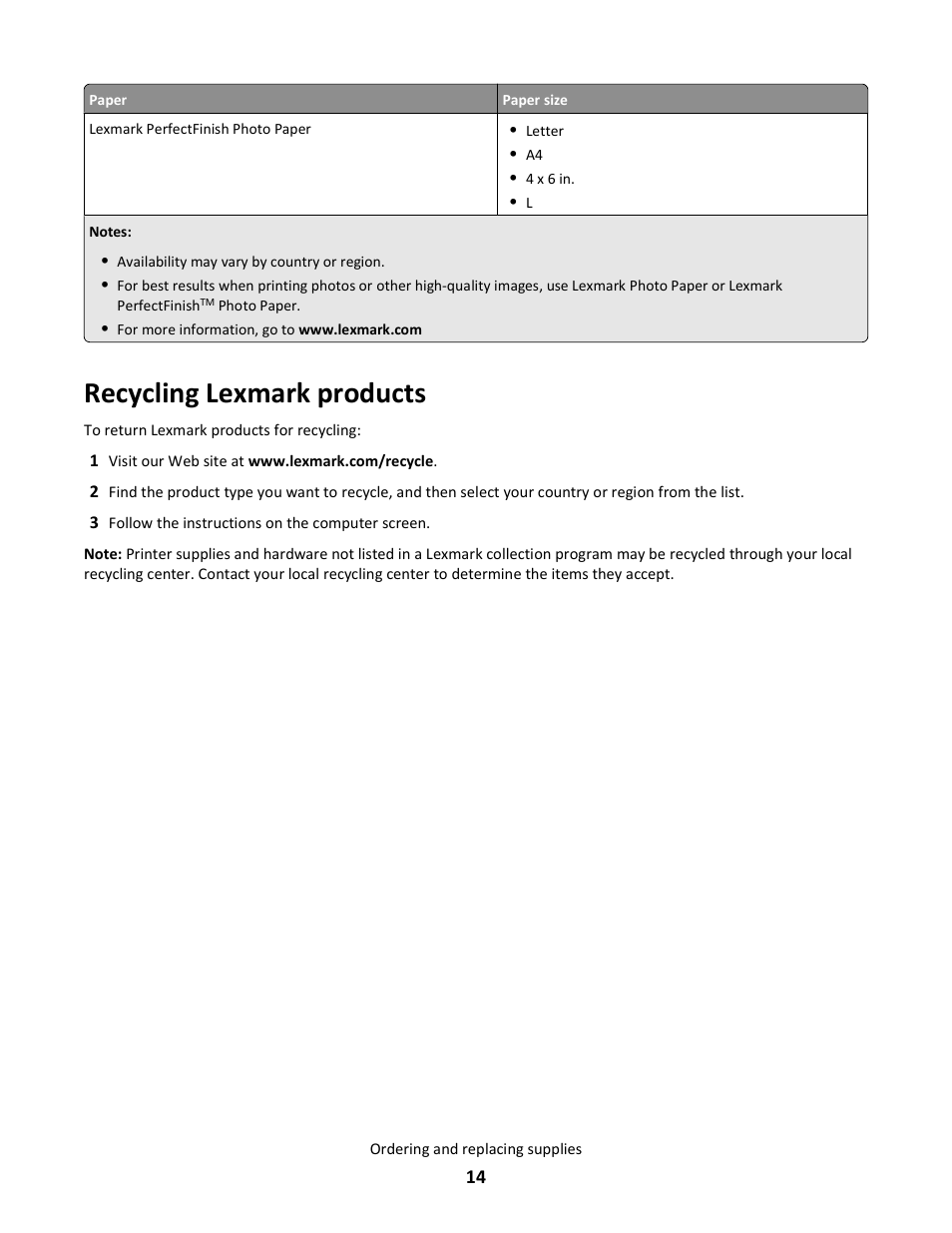 Recycling lexmark products | Lexmark 101 User Manual | Page 14 / 144