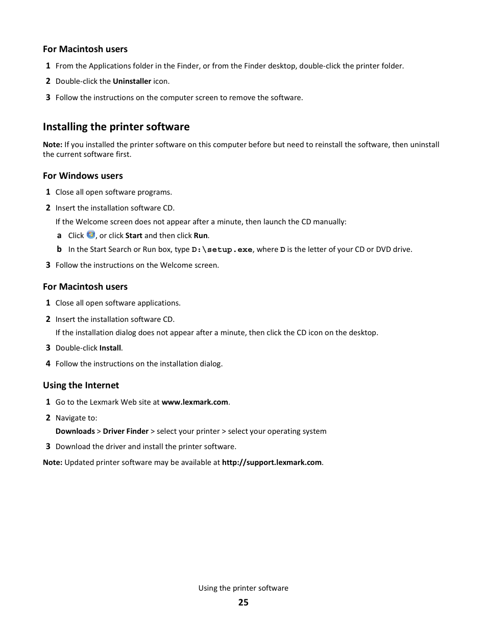 Installing the printer software | Lexmark 101 User Manual | Page 25 / 144