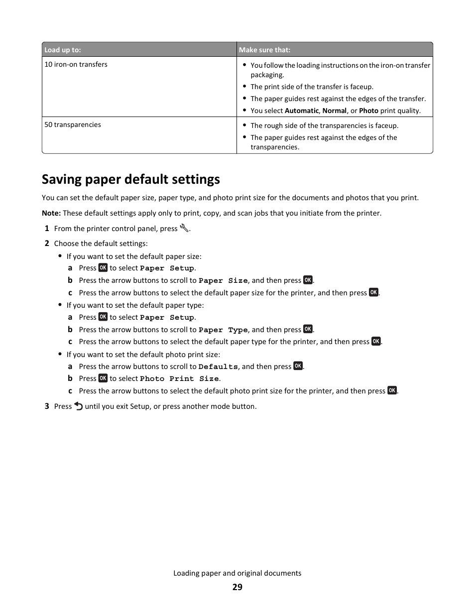 Saving paper default settings | Lexmark 101 User Manual | Page 29 / 144