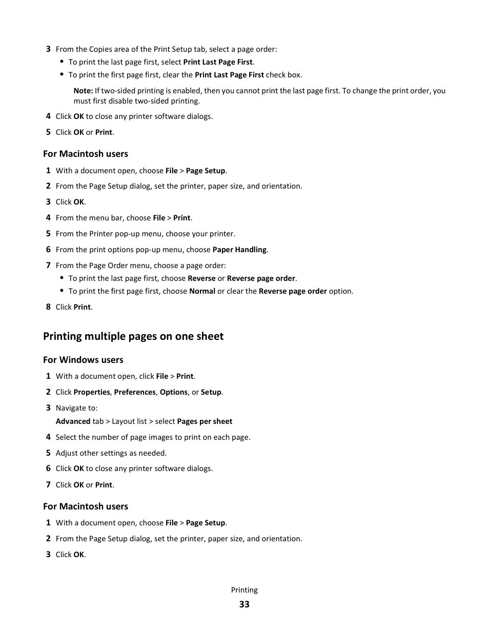 Printing multiple pages on one sheet | Lexmark 101 User Manual | Page 33 / 144