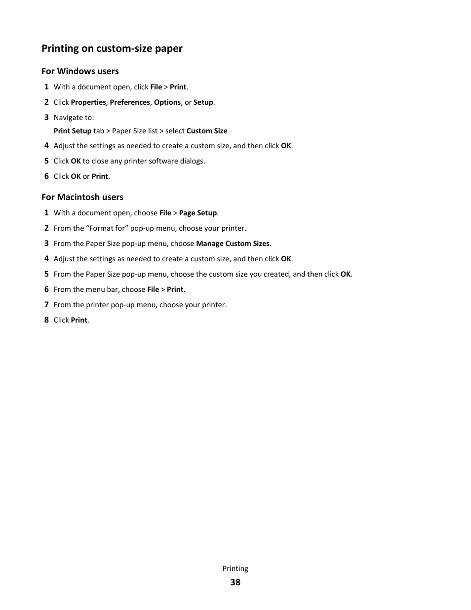 Printing on custom-size paper | Lexmark 101 User Manual | Page 38 / 144