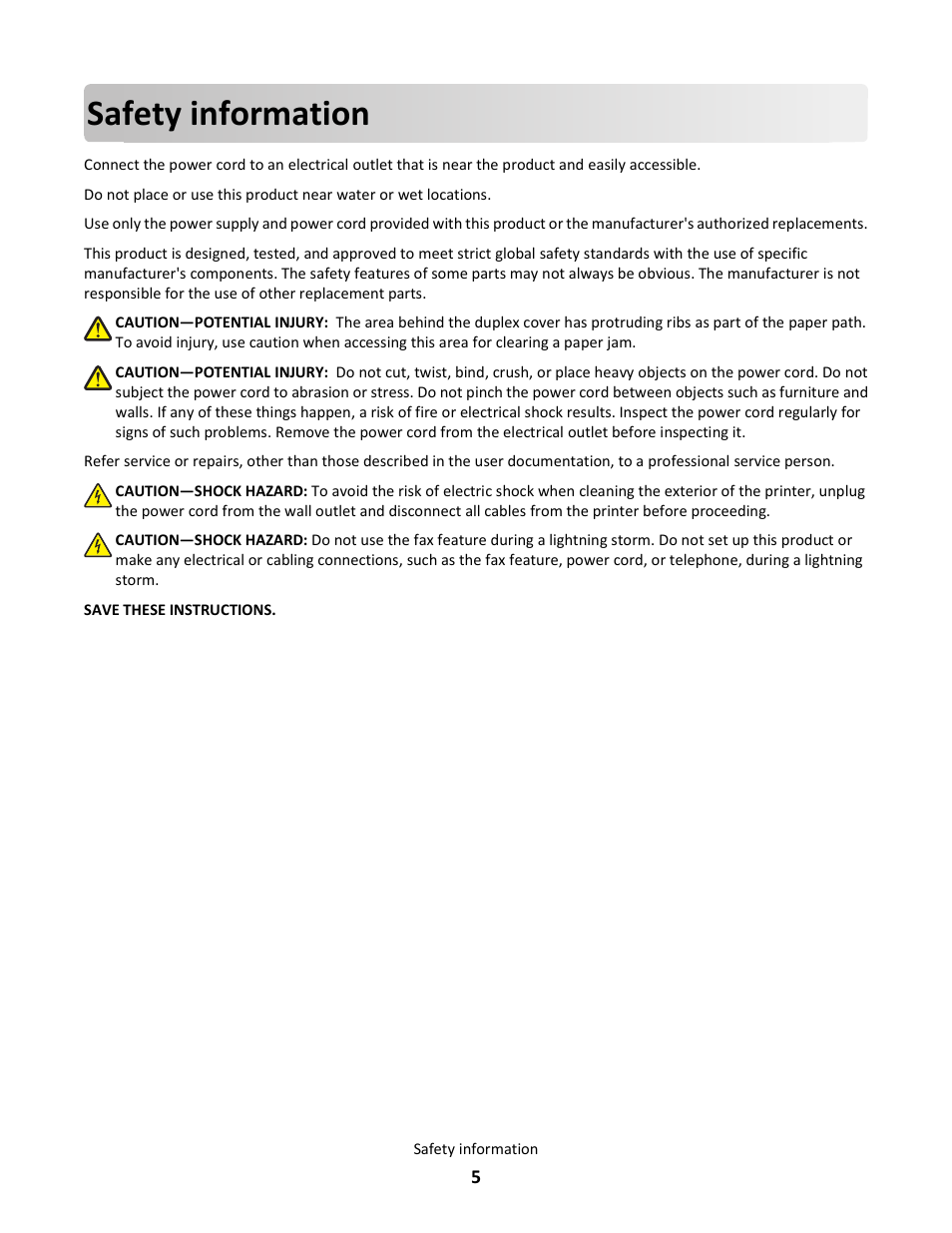 Safety information | Lexmark 101 User Manual | Page 5 / 144