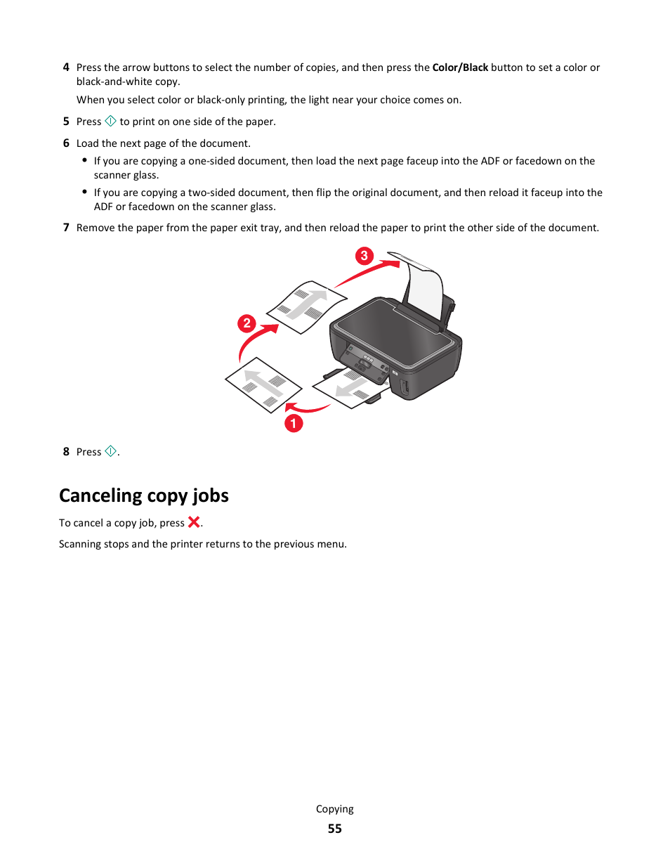 Canceling copy jobs | Lexmark 101 User Manual | Page 55 / 144