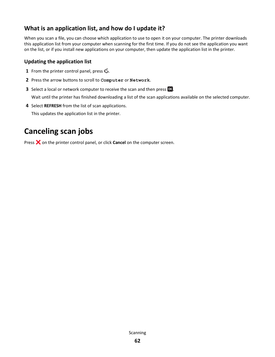 Canceling scan jobs | Lexmark 101 User Manual | Page 62 / 144