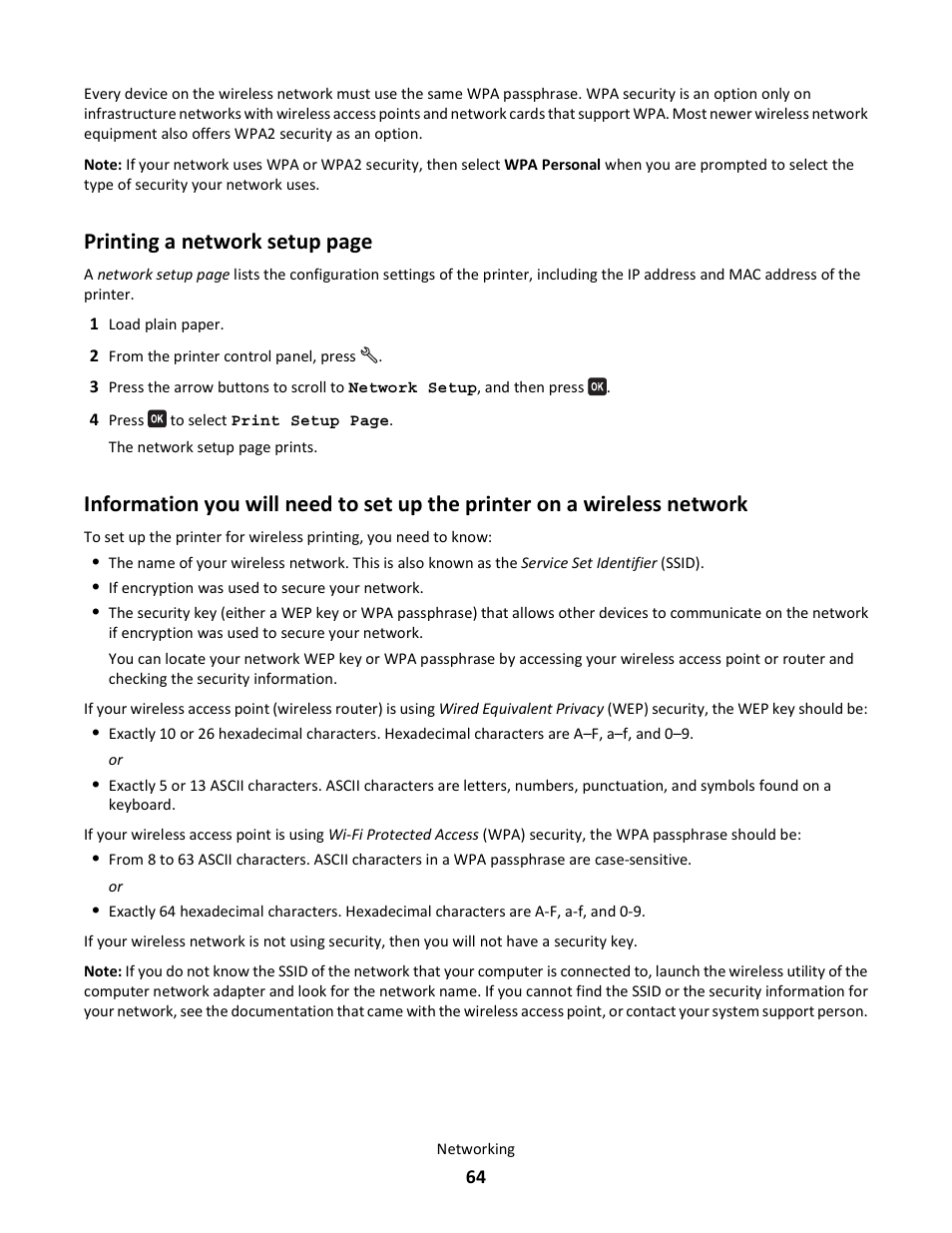 Printing a network setup page | Lexmark 101 User Manual | Page 64 / 144