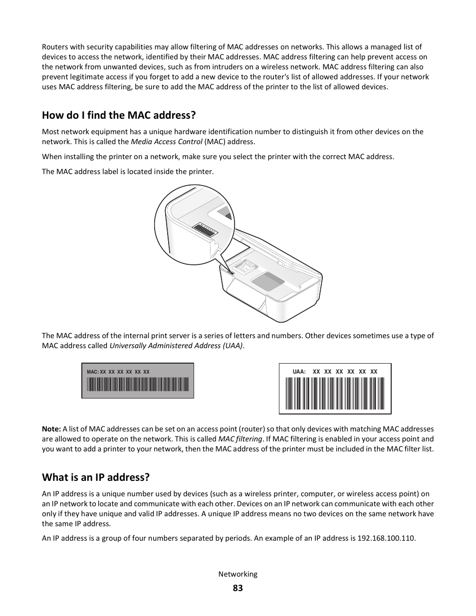 How do i find the mac address, What is an ip address | Lexmark 101 User Manual | Page 83 / 144