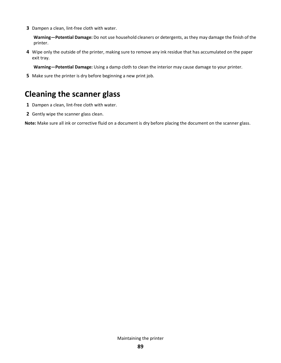 Cleaning the scanner glass | Lexmark 101 User Manual | Page 89 / 144