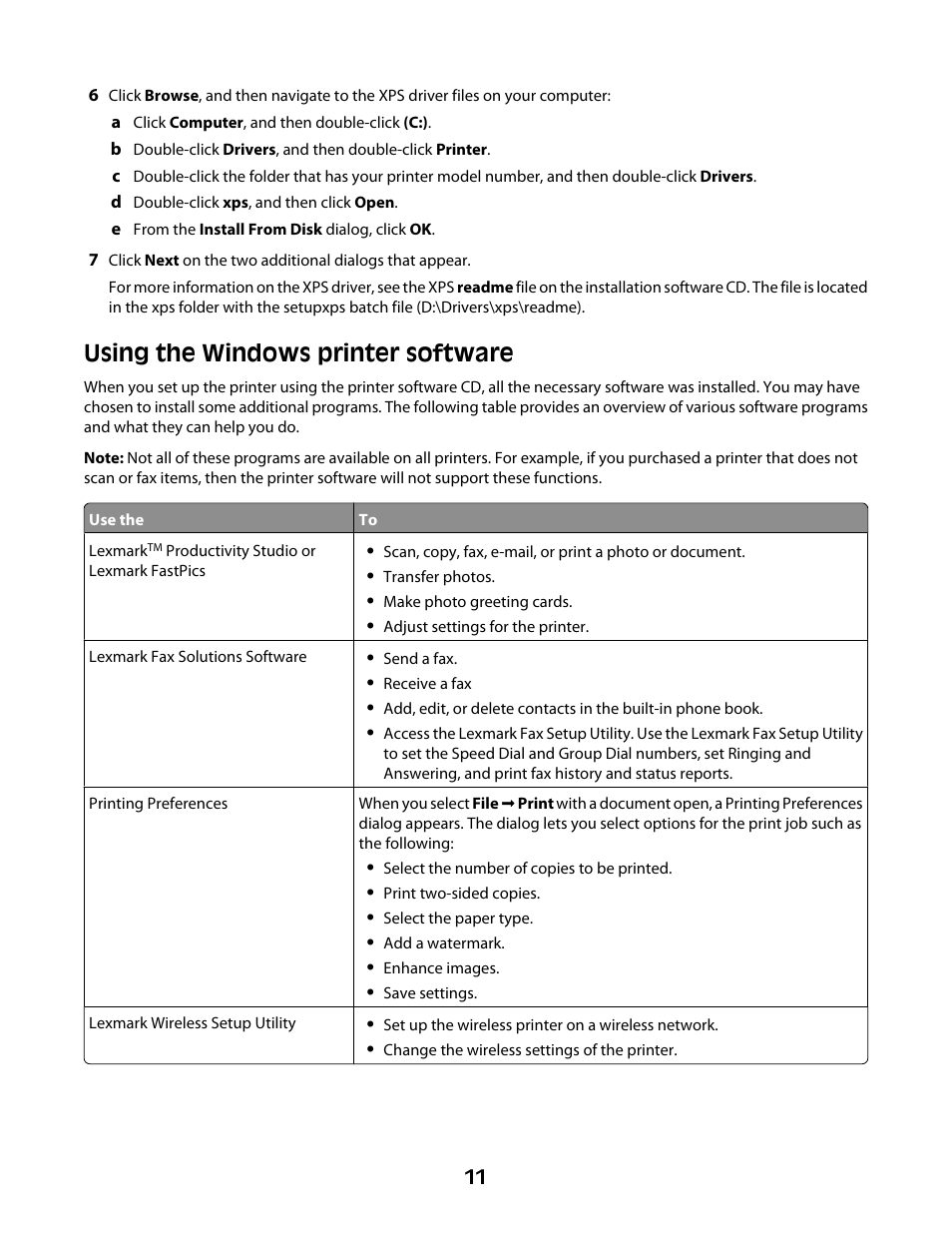 Using the windows printer software | Lexmark Z2300 User Manual | Page 11 / 54