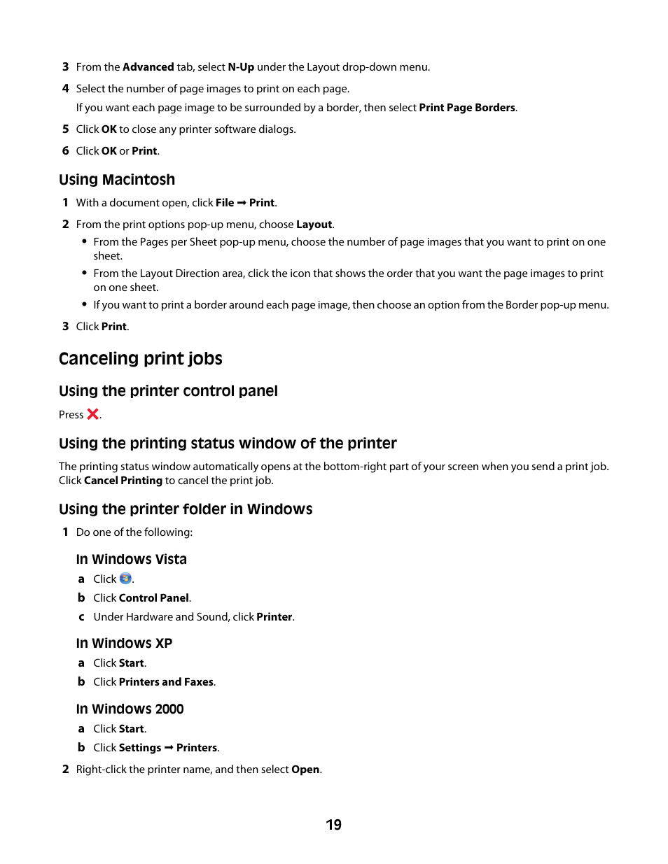Canceling print jobs | Lexmark Z2300 User Manual | Page 19 / 54