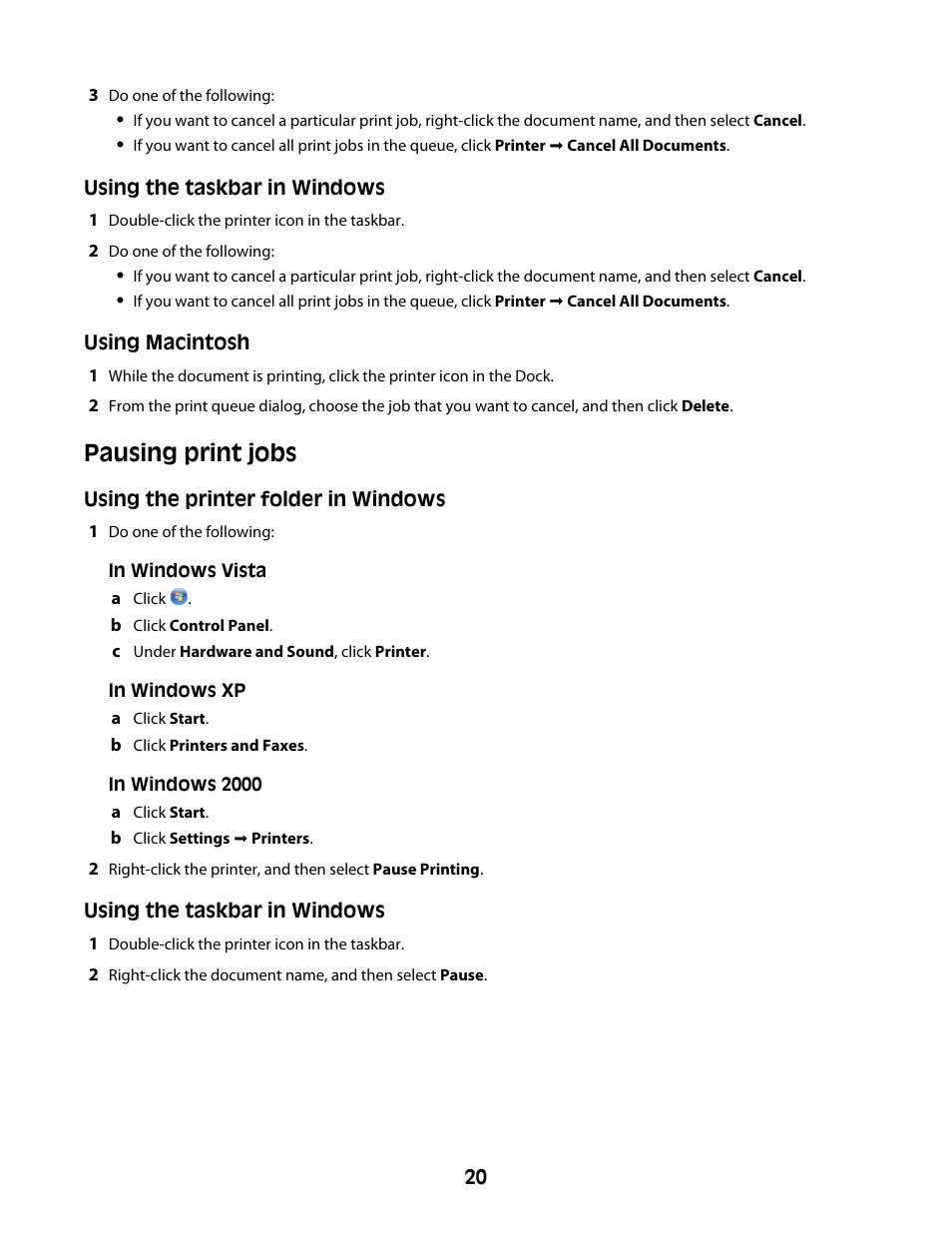Pausing print jobs | Lexmark Z2300 User Manual | Page 20 / 54