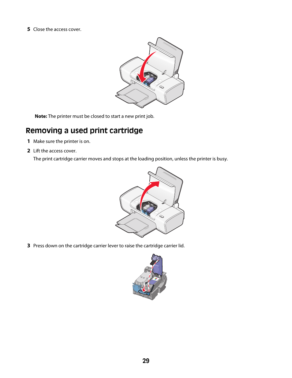 Removing a used print cartridge | Lexmark Z2300 User Manual | Page 29 / 54