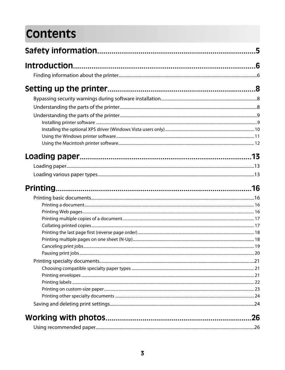 Lexmark Z2300 User Manual | Page 3 / 54