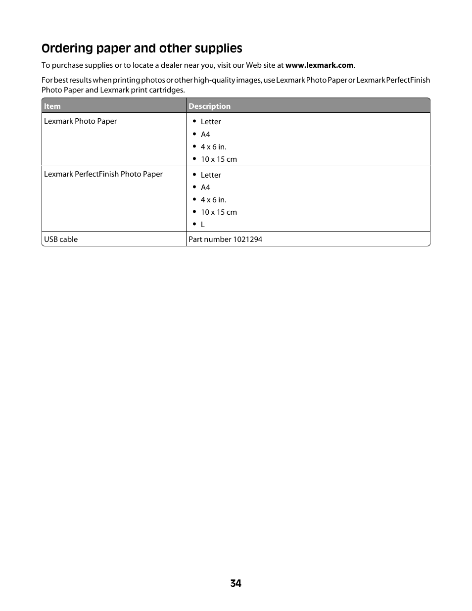 Ordering paper and other supplies | Lexmark Z2300 User Manual | Page 34 / 54