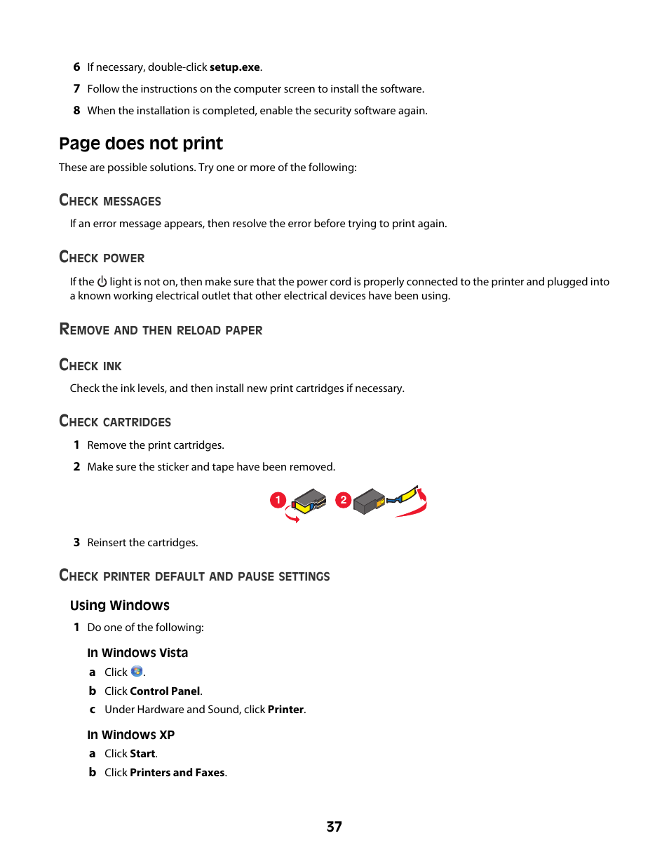 Page does not print | Lexmark Z2300 User Manual | Page 37 / 54