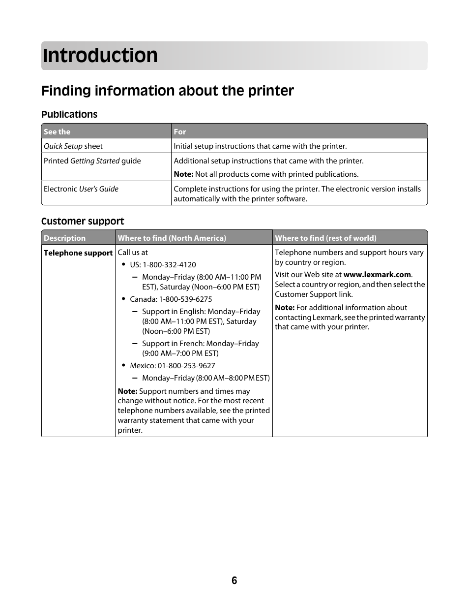 Introduction, Finding information about the printer | Lexmark Z2300 User Manual | Page 6 / 54
