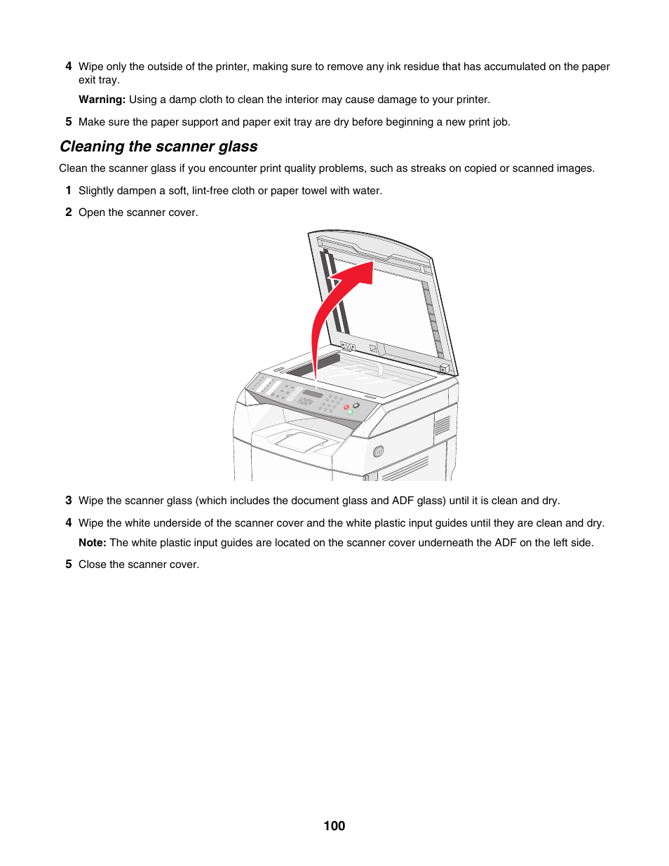 Cleaning the scanner glass | Lexmark X500N User Manual | Page 100 / 150
