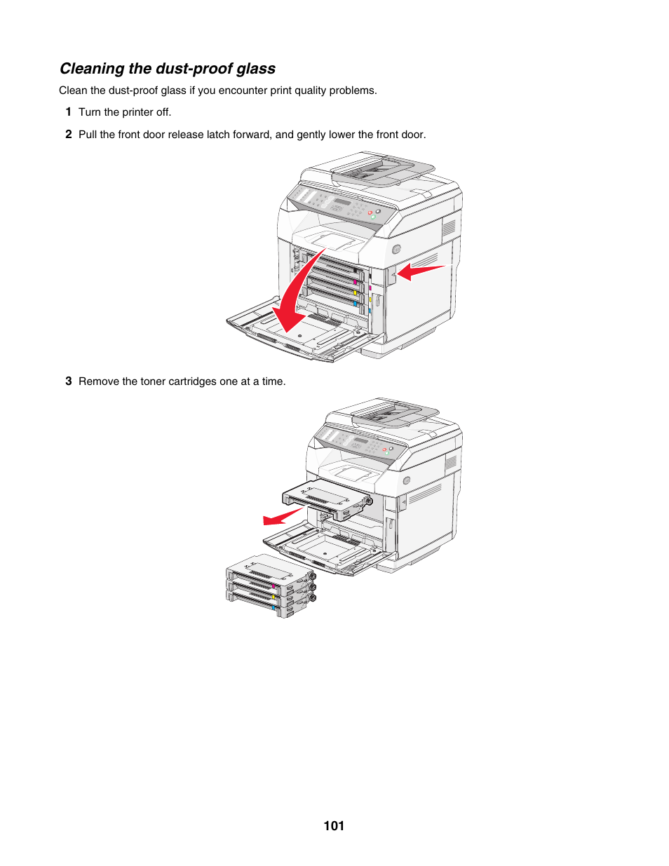 Cleaning the dust-proof glass | Lexmark X500N User Manual | Page 101 / 150