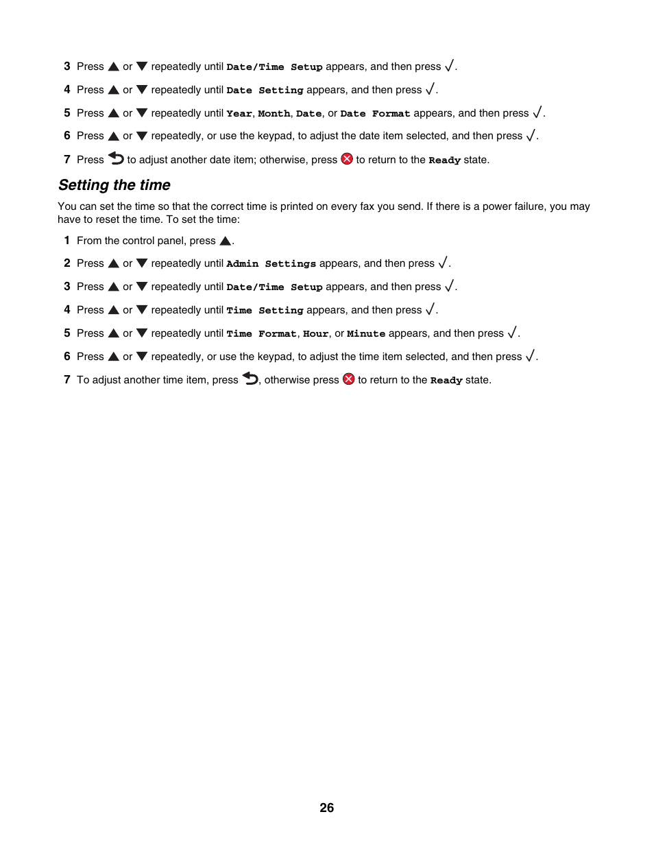 Setting the time | Lexmark X500N User Manual | Page 26 / 150