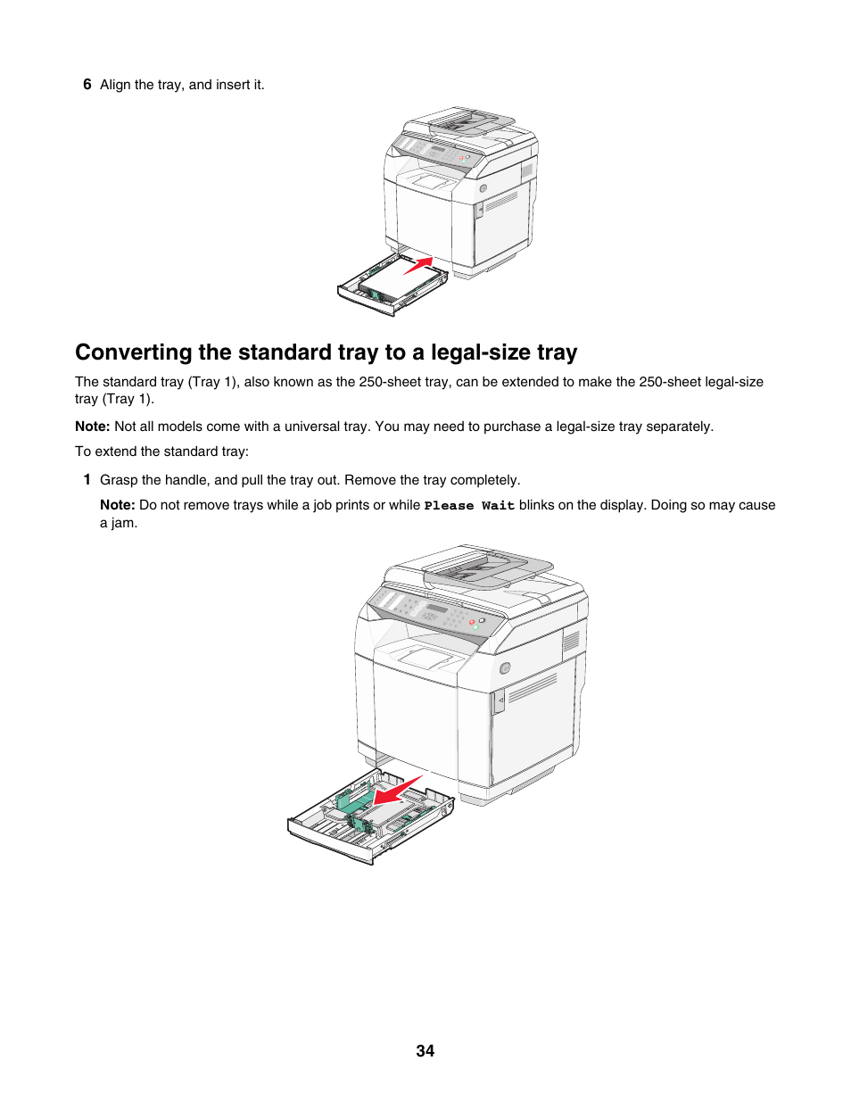 Converting the standard tray to a legal-size tray | Lexmark X500N User Manual | Page 34 / 150