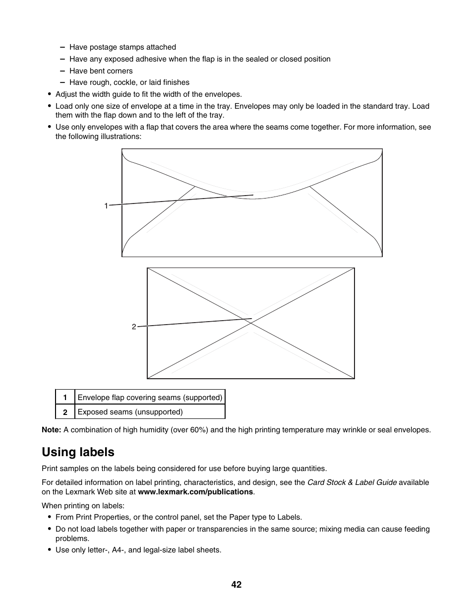 Using labels | Lexmark X500N User Manual | Page 42 / 150