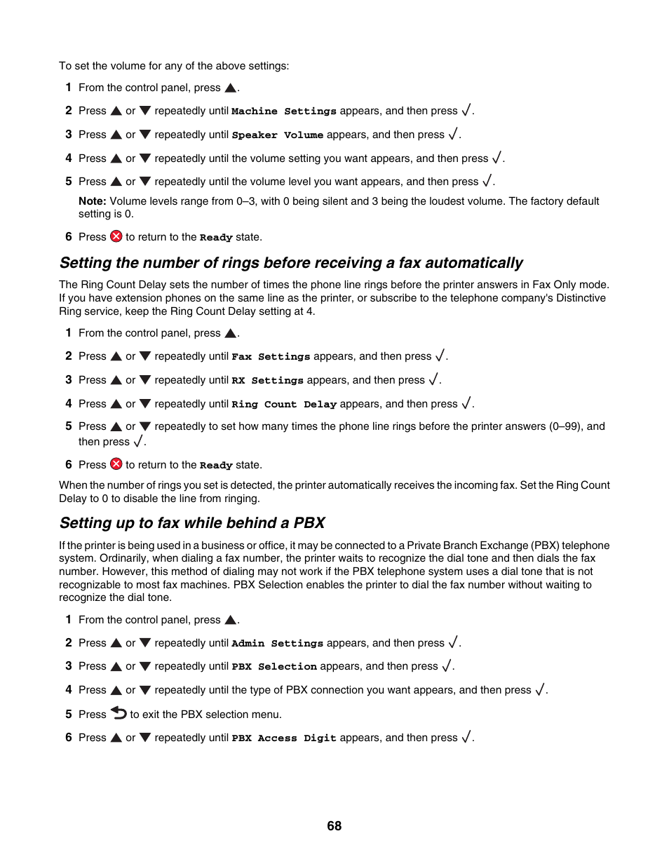 Setting up to fax while behind a pbx | Lexmark X500N User Manual | Page 68 / 150
