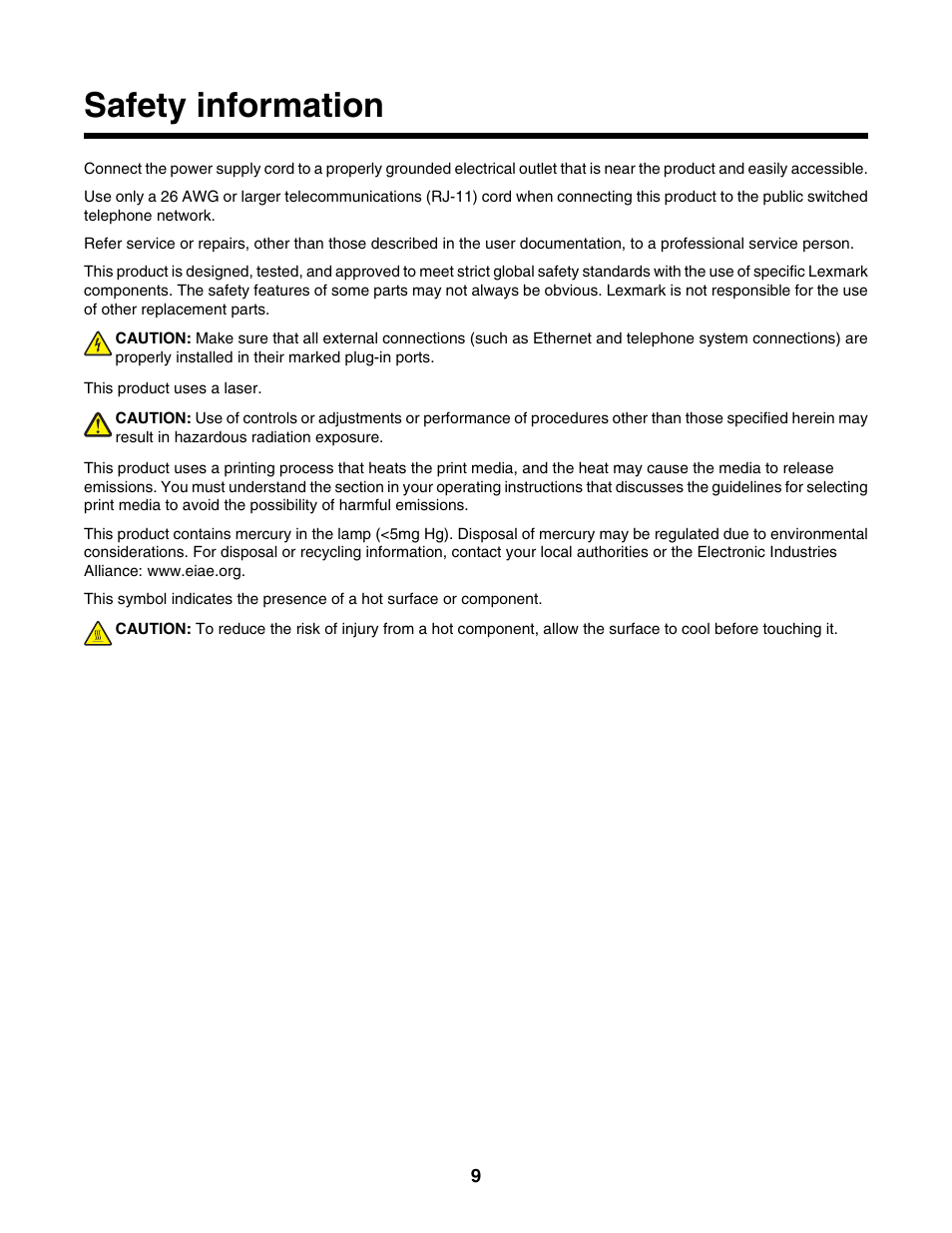 Safety information | Lexmark X500N User Manual | Page 9 / 150