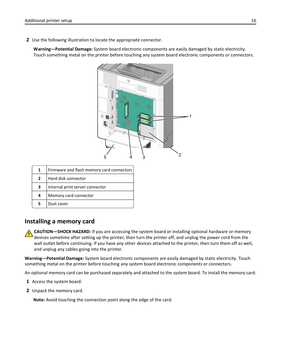 Installing a memory card | Lexmark 410 User Manual | Page 16 / 213