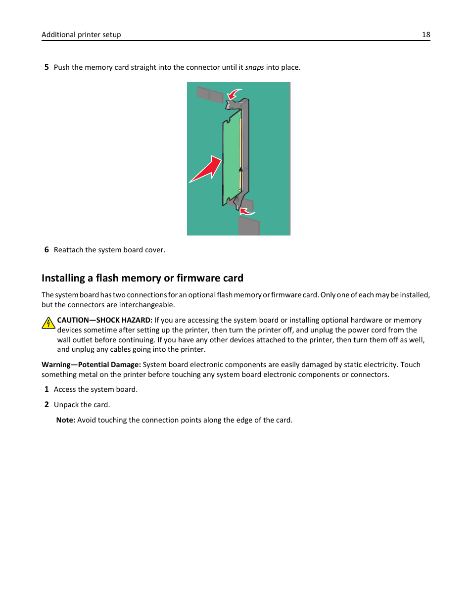 Installing a flash memory or firmware card | Lexmark 410 User Manual | Page 18 / 213