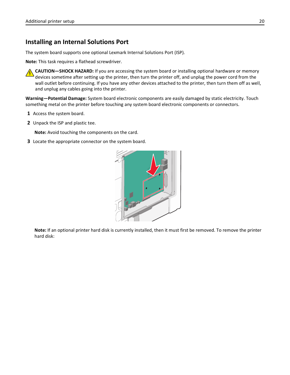 Installing an internal solutions port | Lexmark 410 User Manual | Page 20 / 213