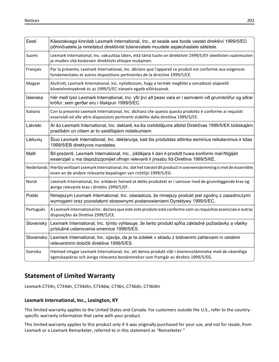 Statement of limited warranty | Lexmark 410 User Manual | Page 202 / 213