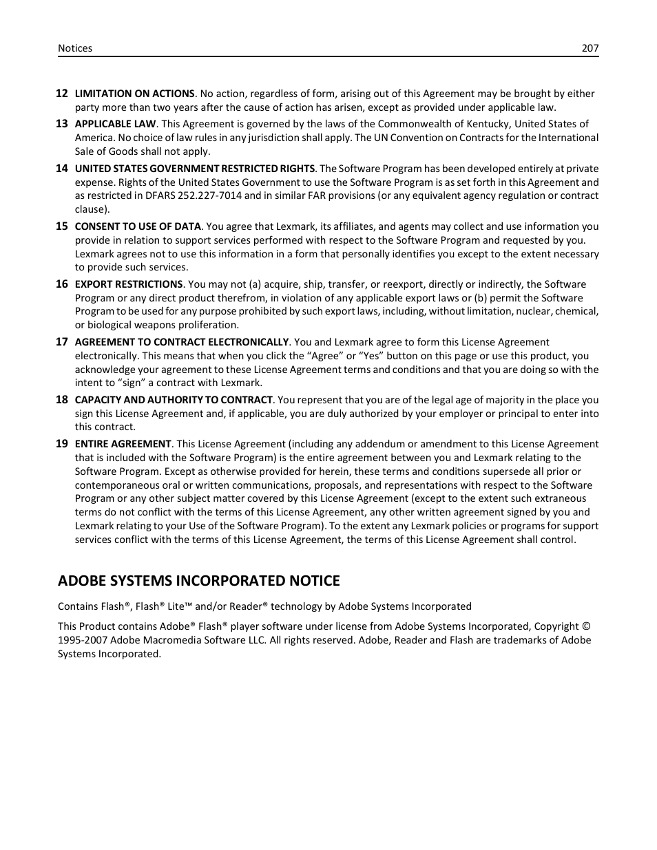 Adobe systems incorporated notice | Lexmark 410 User Manual | Page 207 / 213