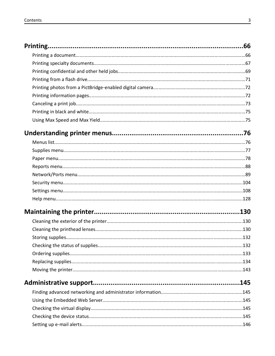 Printing, Understanding printer menus, Maintaining the printer | Administrative support | Lexmark 410 User Manual | Page 3 / 213