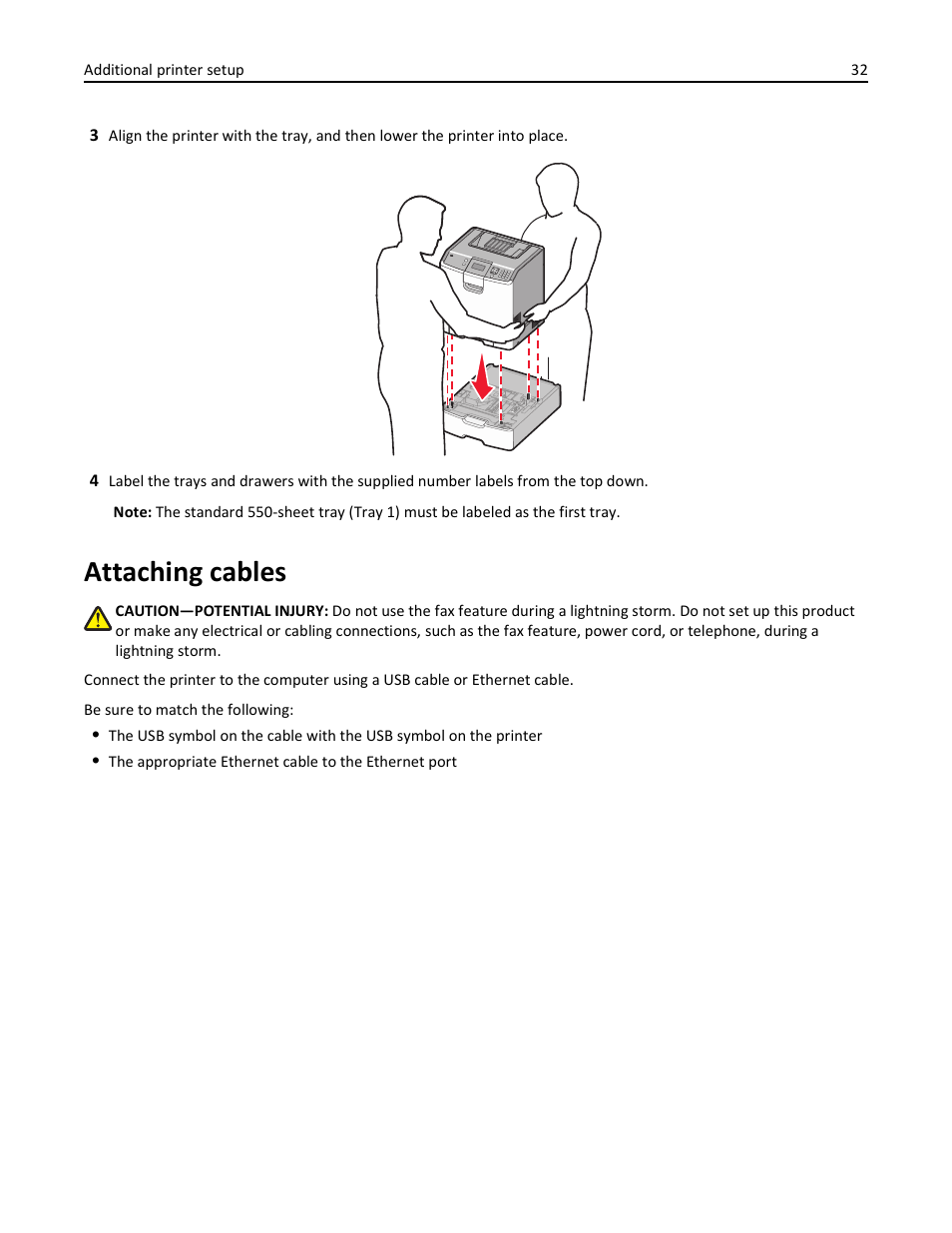 Attaching cables | Lexmark 410 User Manual | Page 32 / 213