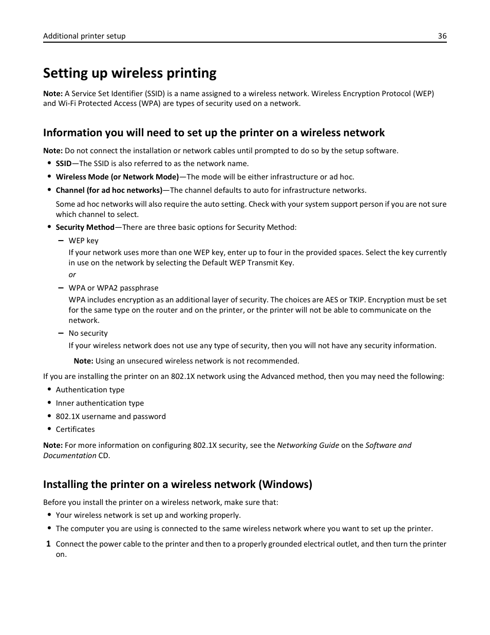 Setting up wireless printing | Lexmark 410 User Manual | Page 36 / 213