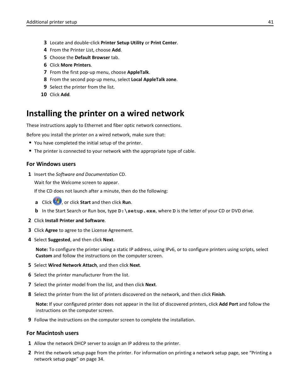 Installing the printer on a wired network | Lexmark 410 User Manual | Page 41 / 213