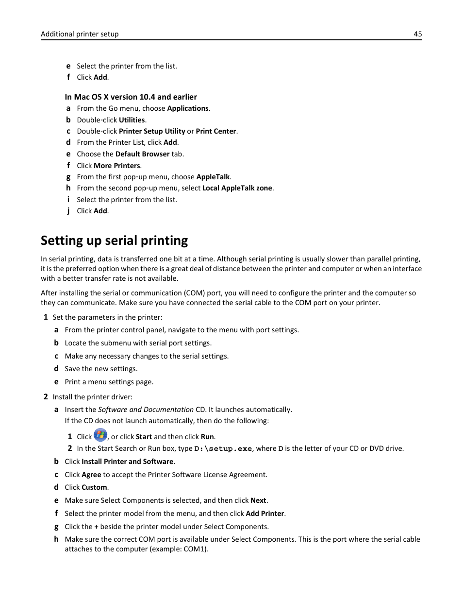 Setting up serial printing | Lexmark 410 User Manual | Page 45 / 213