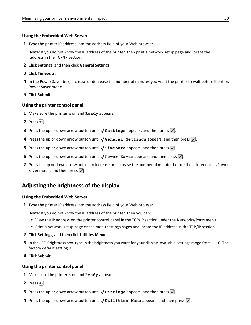 Adjusting the brightness of the display | Lexmark 410 User Manual | Page 50 / 213