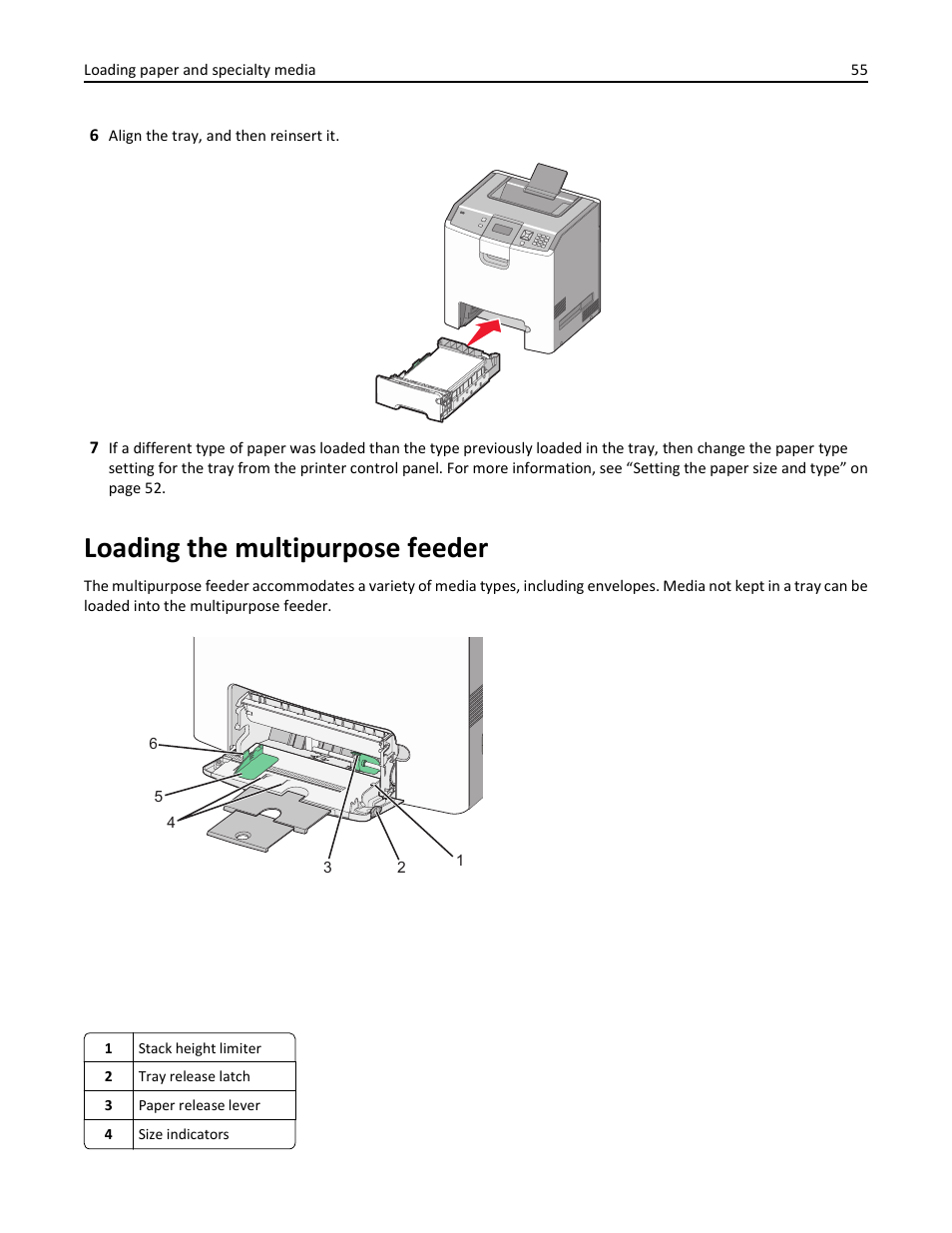 Loading the multipurpose feeder | Lexmark 410 User Manual | Page 55 / 213