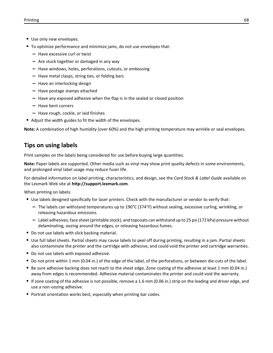 Tips on using labels | Lexmark 410 User Manual | Page 68 / 213