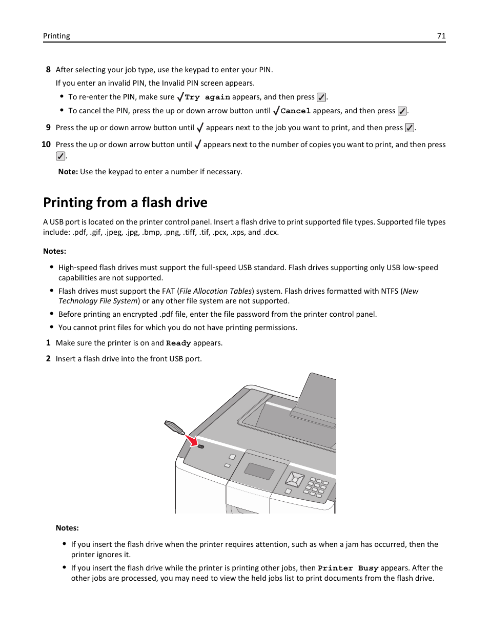 Printing from a flash drive | Lexmark 410 User Manual | Page 71 / 213