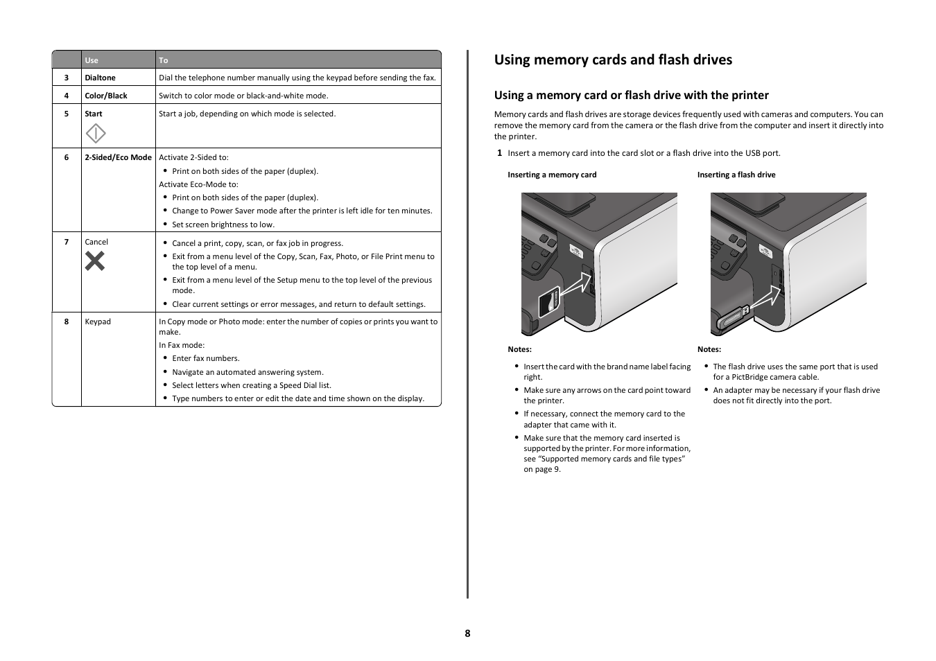 Using memory cards and flash drives | Lexmark PRO700 User Manual | Page 8 / 24