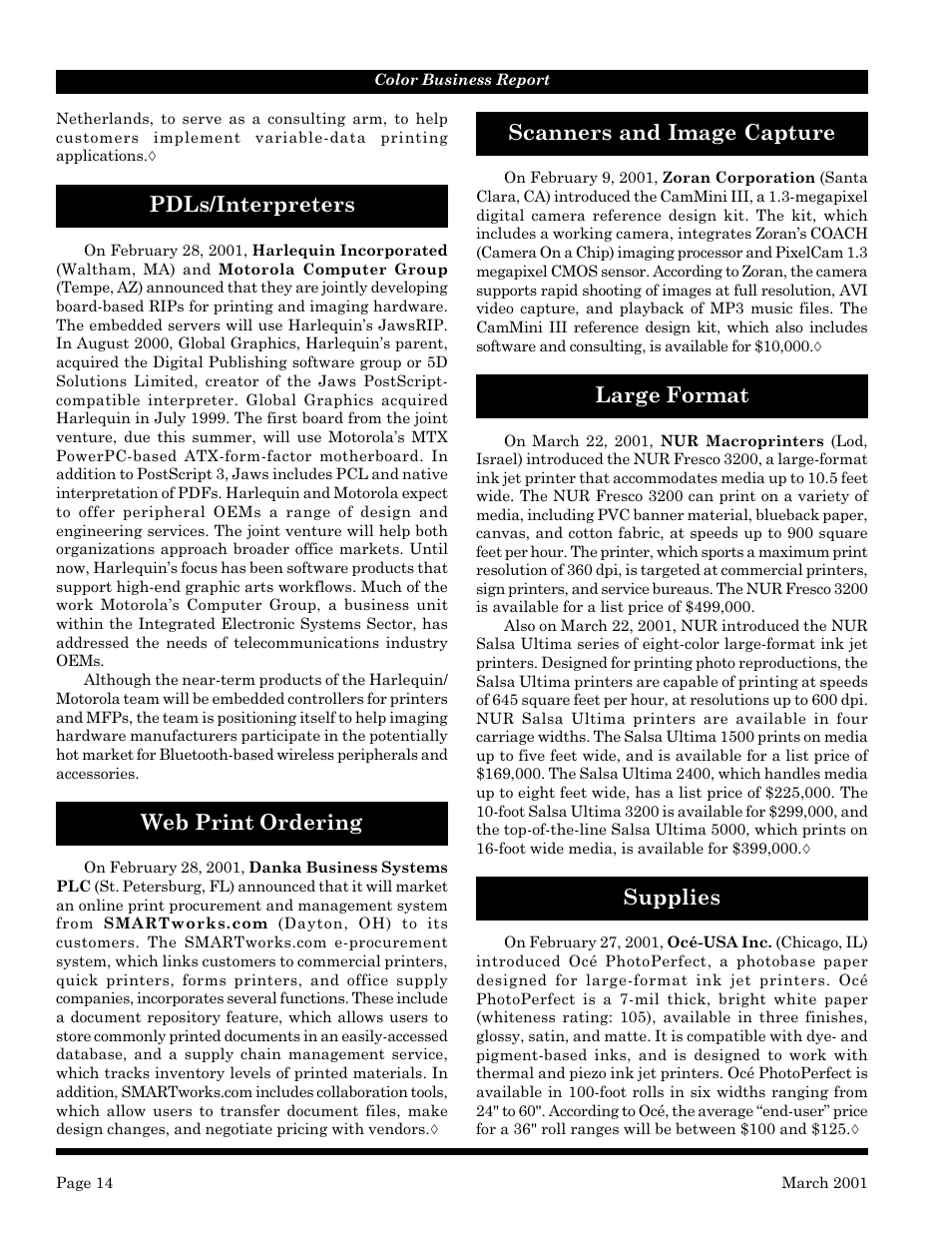 Pdls/interpreters, Web print ordering, Scanners and image capture | Large format, Supplies | Lexmark C 720 User Manual | Page 14 / 18