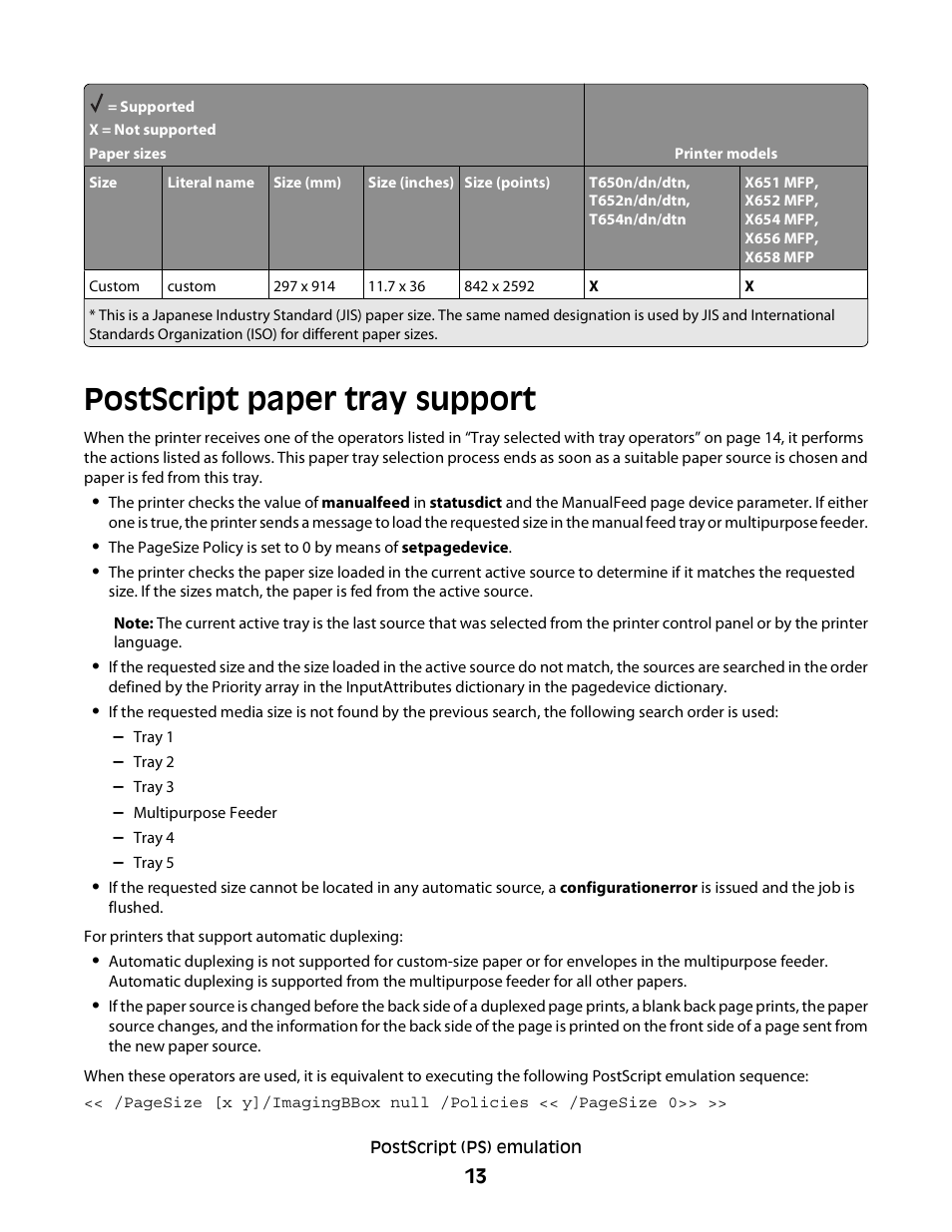 Postscript paper tray support | Lexmark X658 MFP User Manual | Page 13 / 104